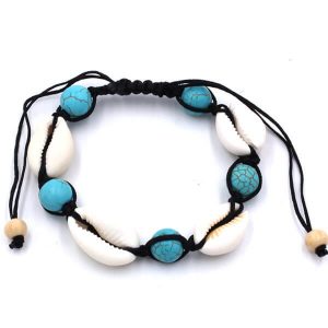 Pine stone bead friendship shell bracelet